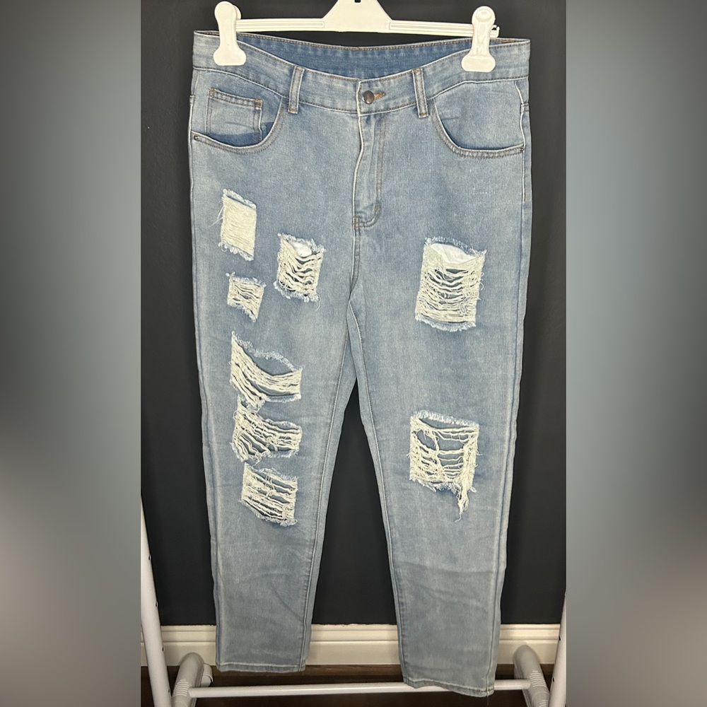 Men's Light Blue Distressed Jeans